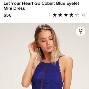 Lulus Royal Blue Let Your Heart Go Eyelet Dress scalloped lace detail. NWT